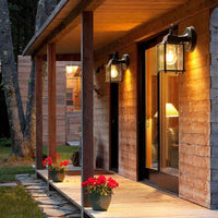 Vintage outdoor lights illuminating a garden with antique outdoor light fixtures