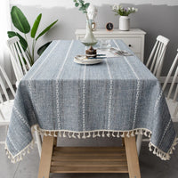 Cauzac™ Elegant Striped Cotton Linen Tablecloth with Tassels