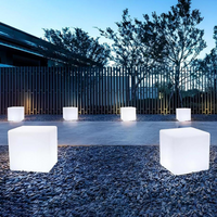 Modern solar powered garden light illuminating an outdoor garden area