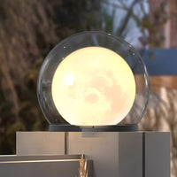 Solar-powered garden pathway light illuminating a stone pathway