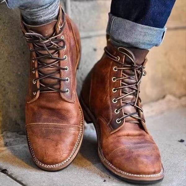 Men's leather boots, men's fashion boots, mens waterproof boots, comfortable work boots, winter work boots, leather chelsea boots display