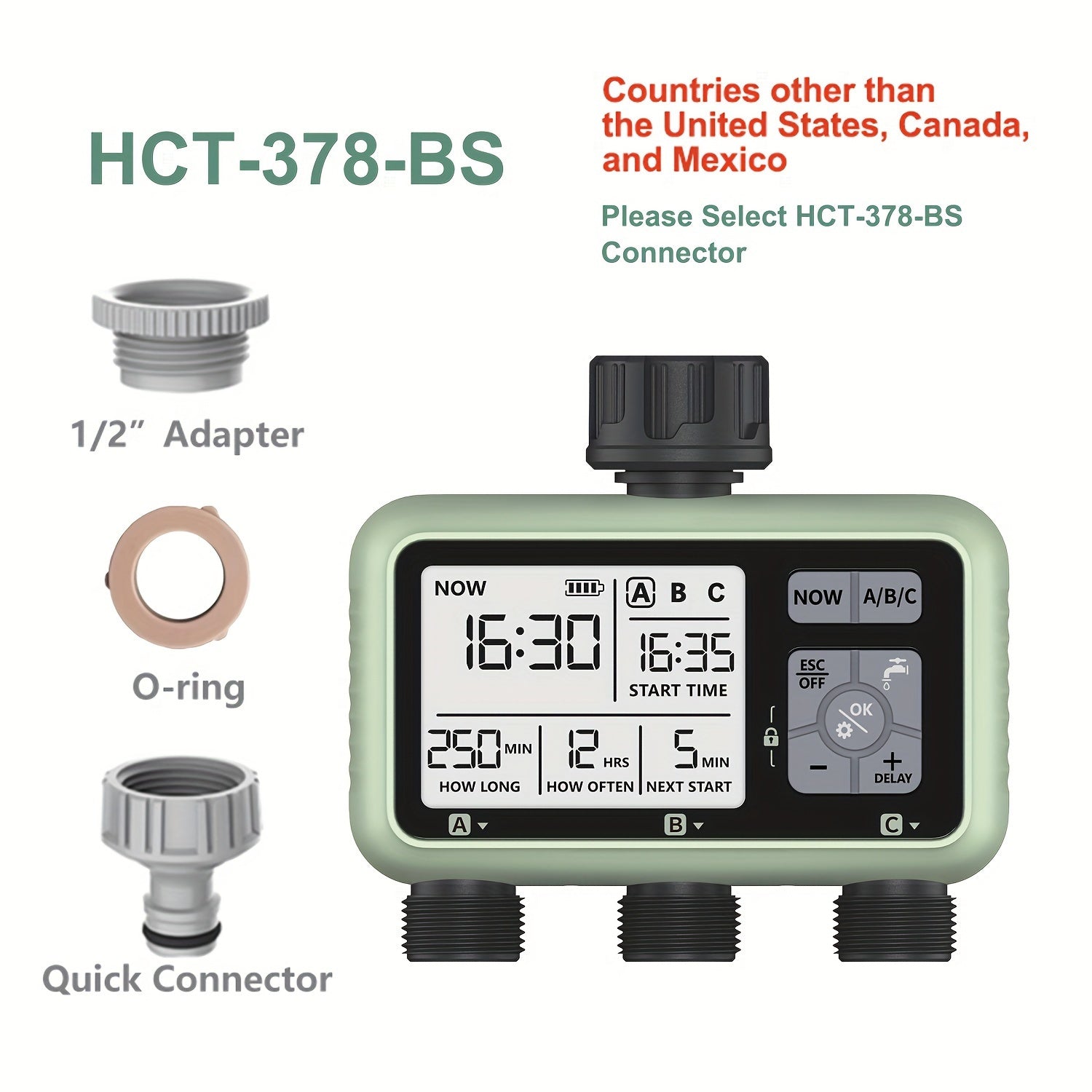 Cauzac™ 3-Way Adjustable Water Timer with Program Control – Battery Operated, Ideal for Garden Irrigation and Plant Cultivation