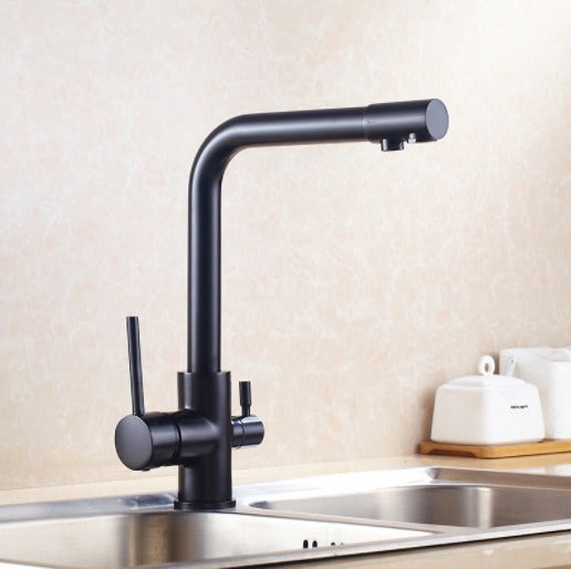 Stainless steel kitchen mixer tap with water filter feature
