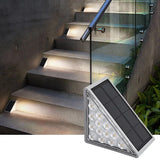 Solar powered stair lights installed on deck steps enhancing outdoor visibility