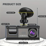 Cauzac™ 1080P Triple Dash Cam for Cars - Front, Inside & Rear View with IR Night Vision, Loop Recording, Wide Angle Lens, and 2-Inch IPS Screen