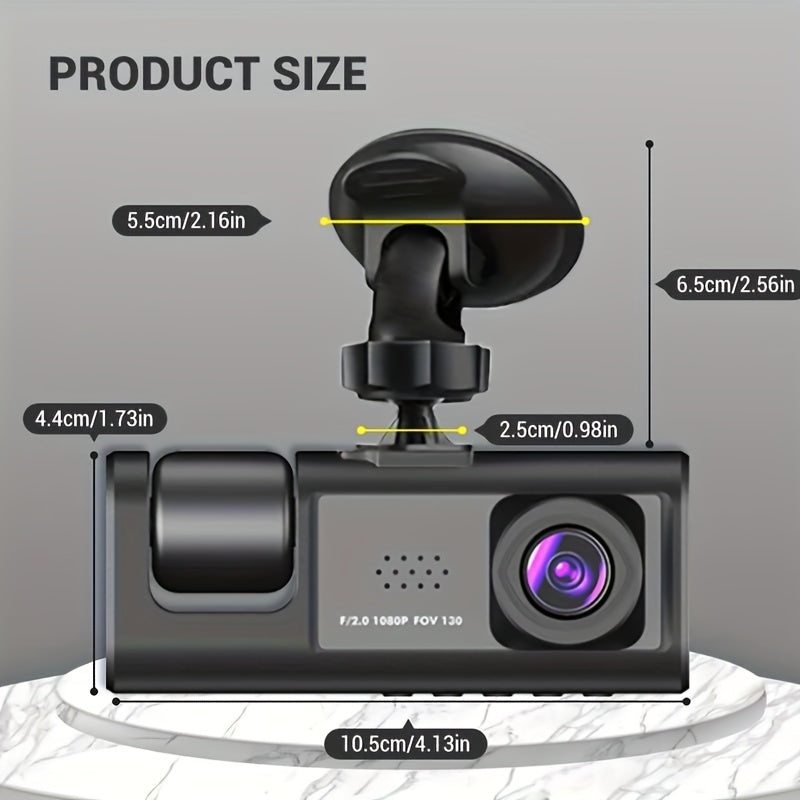 Cauzac™ 1080P Triple Dash Cam for Cars - Front, Inside & Rear View with IR Night Vision, Loop Recording, Wide Angle Lens, and 2-Inch IPS Screen