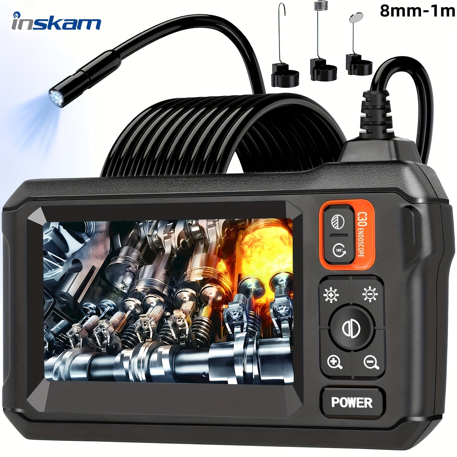 Cauzac™ 8mm Single Lens Industrial Endoscope with 4.3-inch IPS LCD - Waterproof Camera for Automotive and Plumbing Assistance