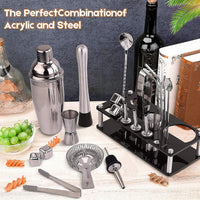 Cauzac™ Premium 23-Piece Cocktail Shaker Set with Stand – Stainless Steel Bartender Kit and Accessories