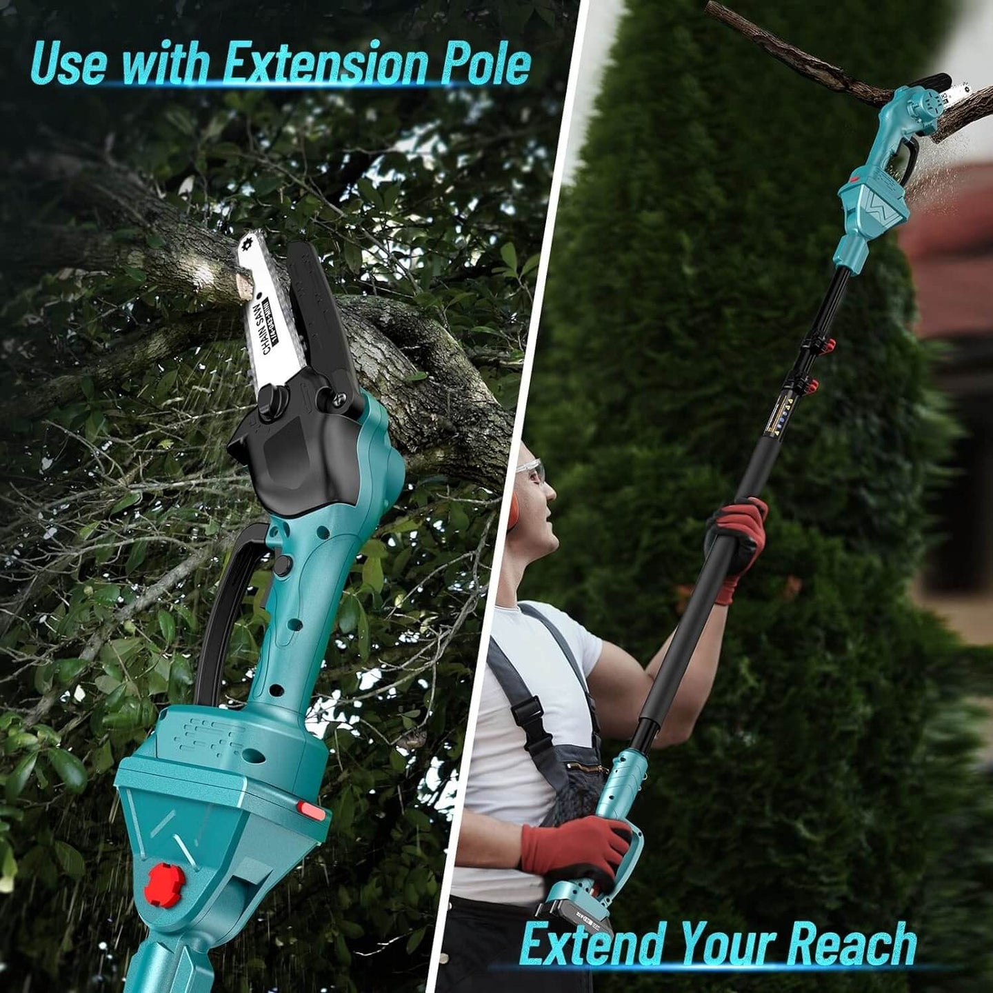 Cauzac™ 8-Inch Cordless Chainsaw with Extendable Pole