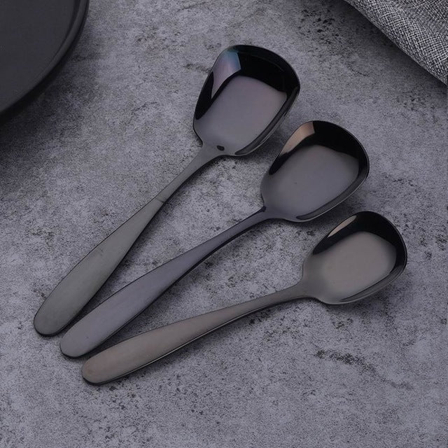 Cauzac™ Elegant Gold-Accented Serving Spoon Set – 3-Piece Stainless Steel Collection