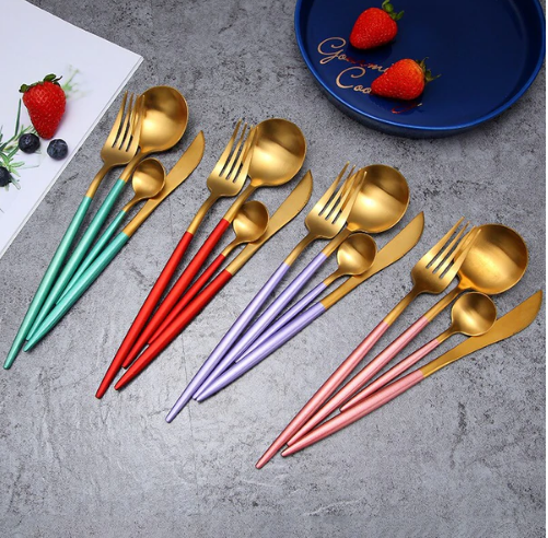 Gold and silver cutlery set with stainless steel finish