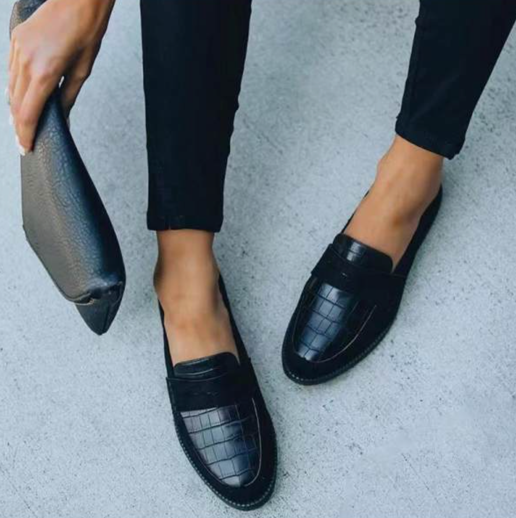 women's leather loafers black slip on comfortable office shoes for women
