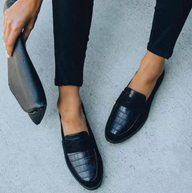 women's leather loafers black slip on comfortable office shoes for women
