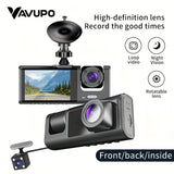 Cauzac™ 1080P Triple Dash Cam for Cars - Front, Inside & Rear View with IR Night Vision, Loop Recording, Wide Angle Lens, and 2-Inch IPS Screen