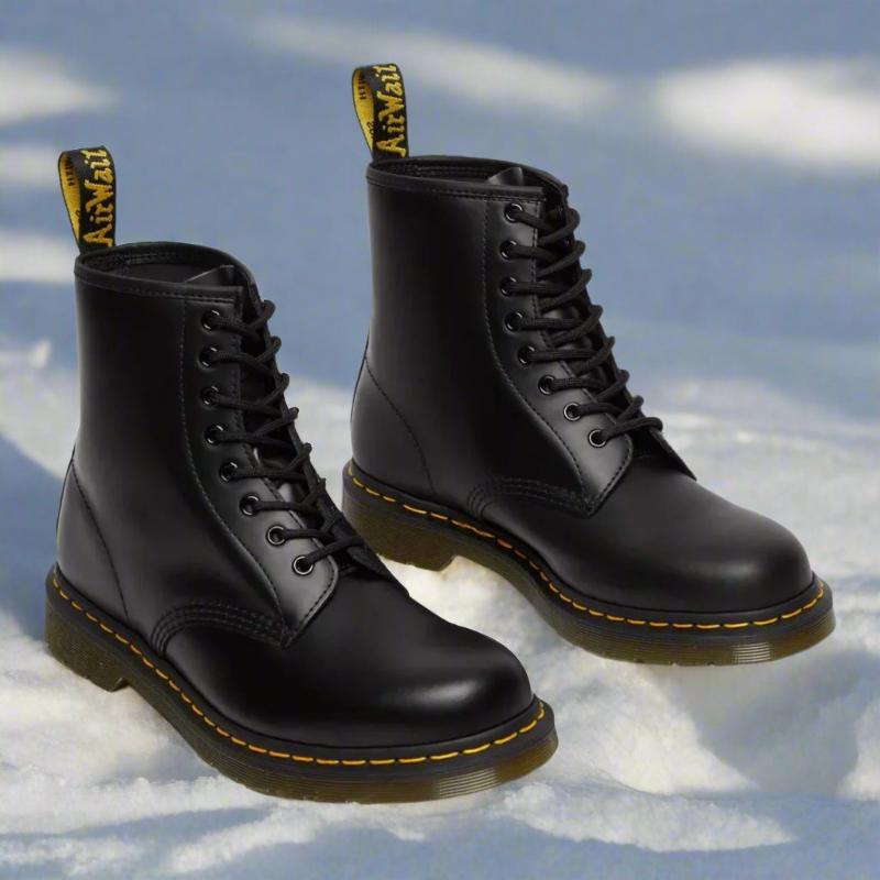 black leather lace up work boots for men and women
