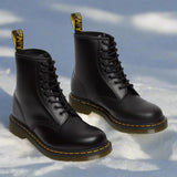 black leather lace up work boots for men and women
