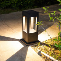 Outdoor solar lamp with waterproof design illuminating a garden