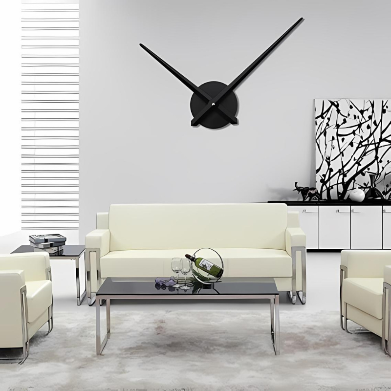 Large modern wall clock in a living room