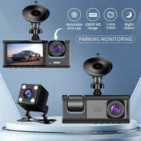 Cauzac™ 1080P Triple Dash Cam for Cars - Front, Inside & Rear View with IR Night Vision, Loop Recording, Wide Angle Lens, and 2-Inch IPS Screen