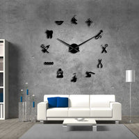 Large modern black wall clock with silent mechanism