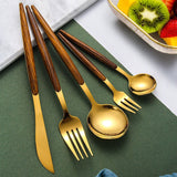 Cauzac™ Elegant Wooden Handle Gold Cutlery Set for Sophisticated Dining