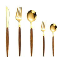 Cauzac™ Elegant Wooden Handle Gold Cutlery Set for Sophisticated Dining