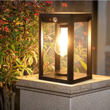 Outdoor solar lamp illuminating a garden with motion sensor feature