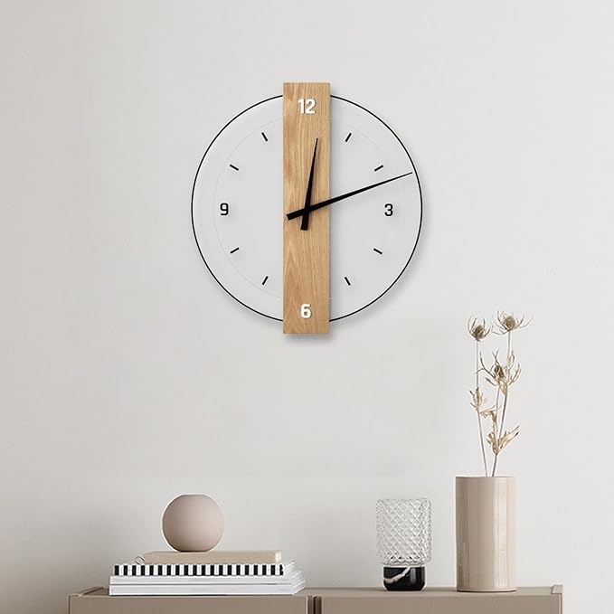 Cauzac™ Elegant Modern Wall Clock with Wooden Stripe Design