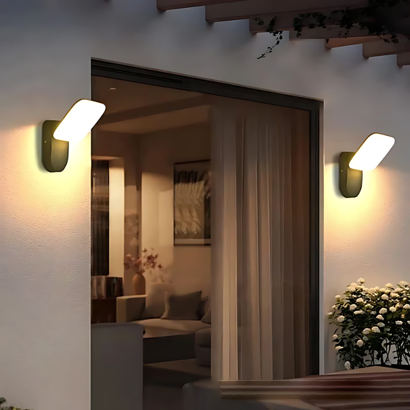 Outdoor motion sensor LED security light mounted on a wall