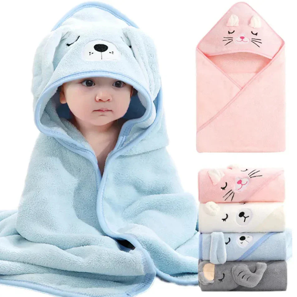 A cozy hooded towel and infant bathrobe set for babies