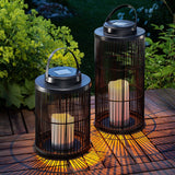 Solar lantern and outdoor solar light with a garden backdrop