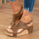 Cauzac™ Women's Leather Comfort Sandal with Wedge Heel and Open Toe