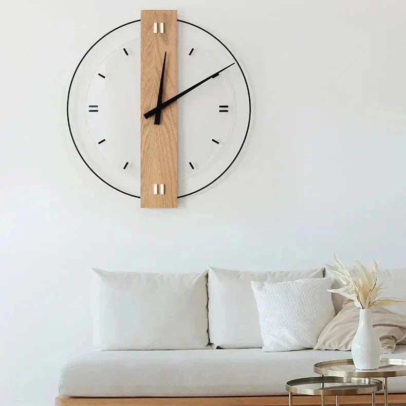 A large modern silent wooden wall clock with contemporary design