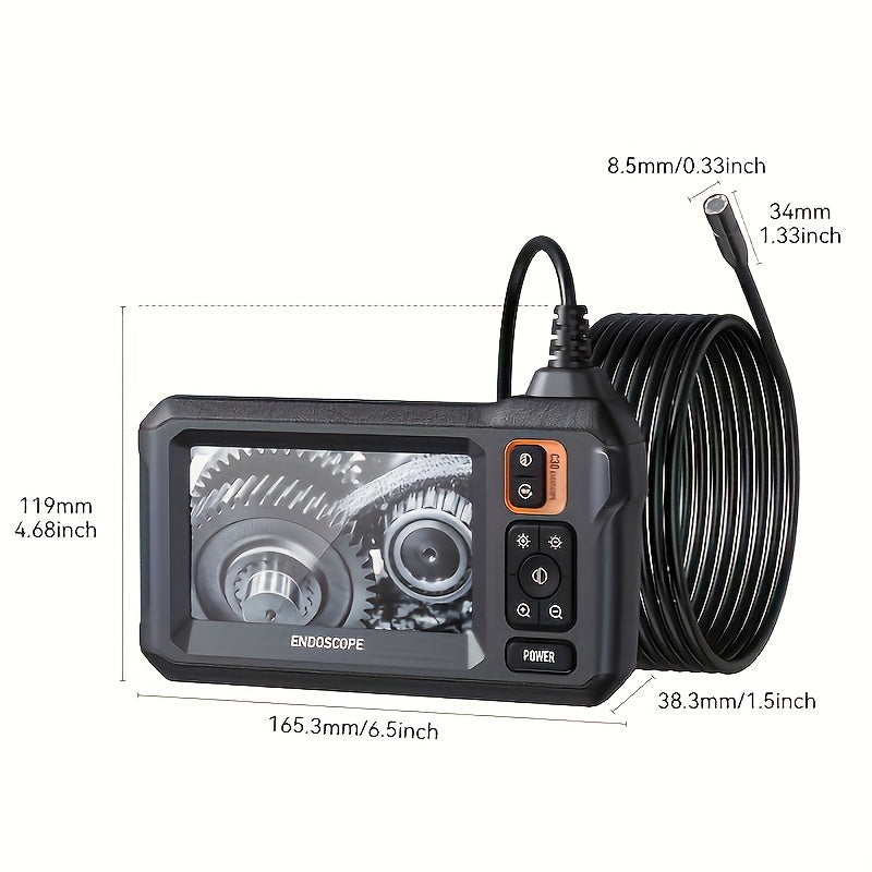 Cauzac™ 8mm Single Lens Industrial Endoscope with 4.3-inch IPS LCD - Waterproof Camera for Automotive and Plumbing Assistance