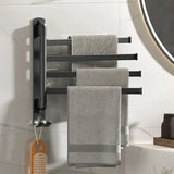 A sleek wall mounted towel rack ideal for organized bathroom storage