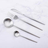 Elegant silver and stainless steel silverware cutlery set on display