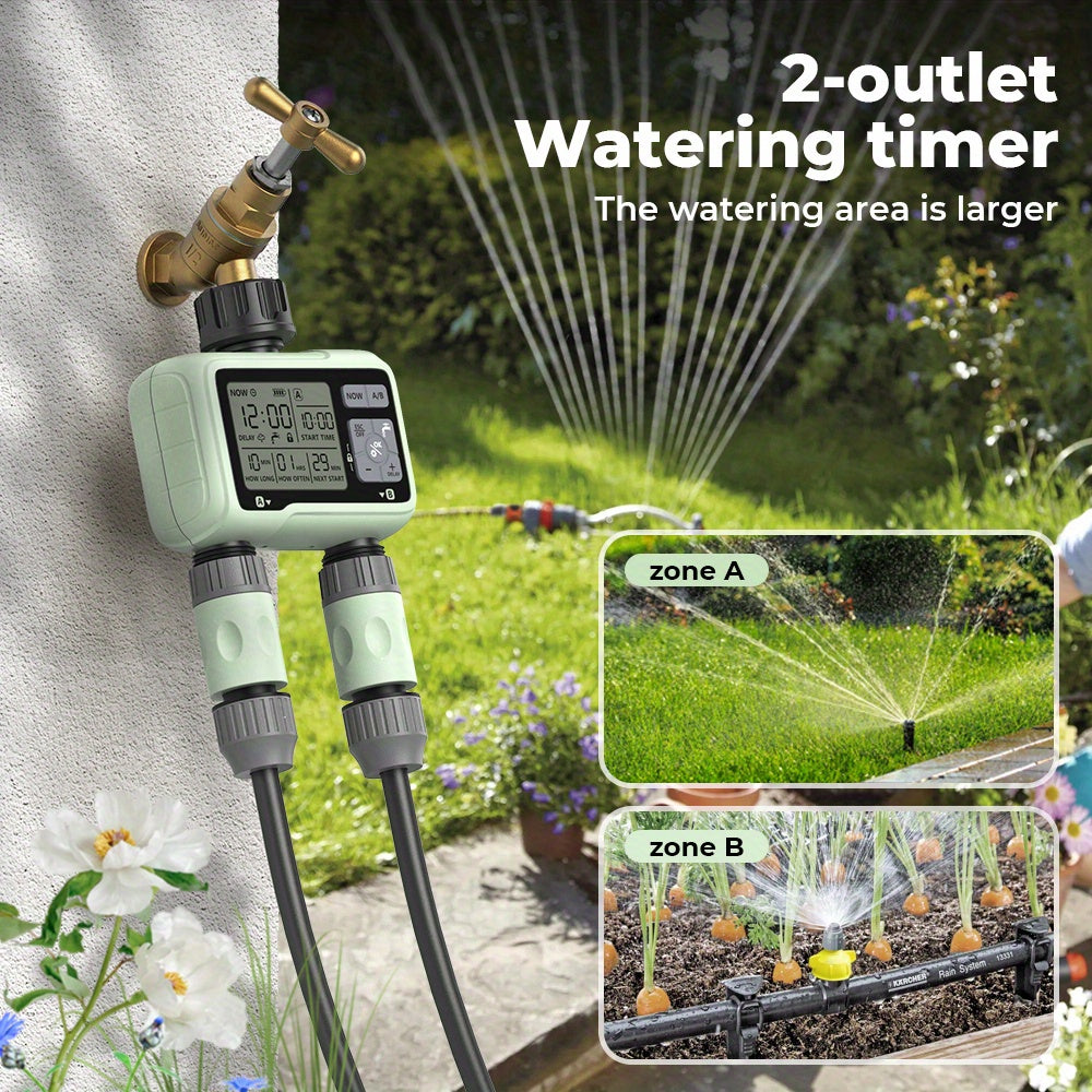 Cauzac™ Dual-Outlet Automatic Water Timer for Precise Outdoor Irrigation