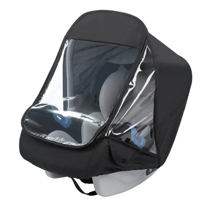 Universal stroller rain cover for prams and pushchairs, waterproof and windproof design with clear visibility.