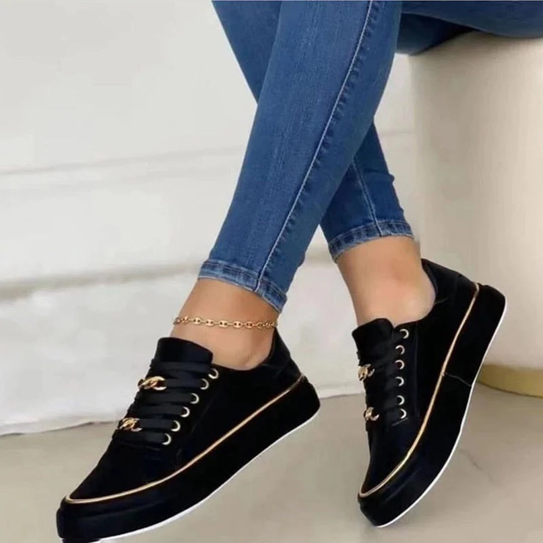 Cauzac™ Women's Stylish White Trainers with Chic Gold Accent