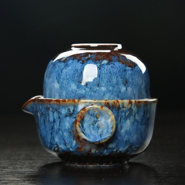 Cauzac™ Artisanal Ceramic Gaiwan Tea Set – Portable Tea Pot & Cup for Travel & Office