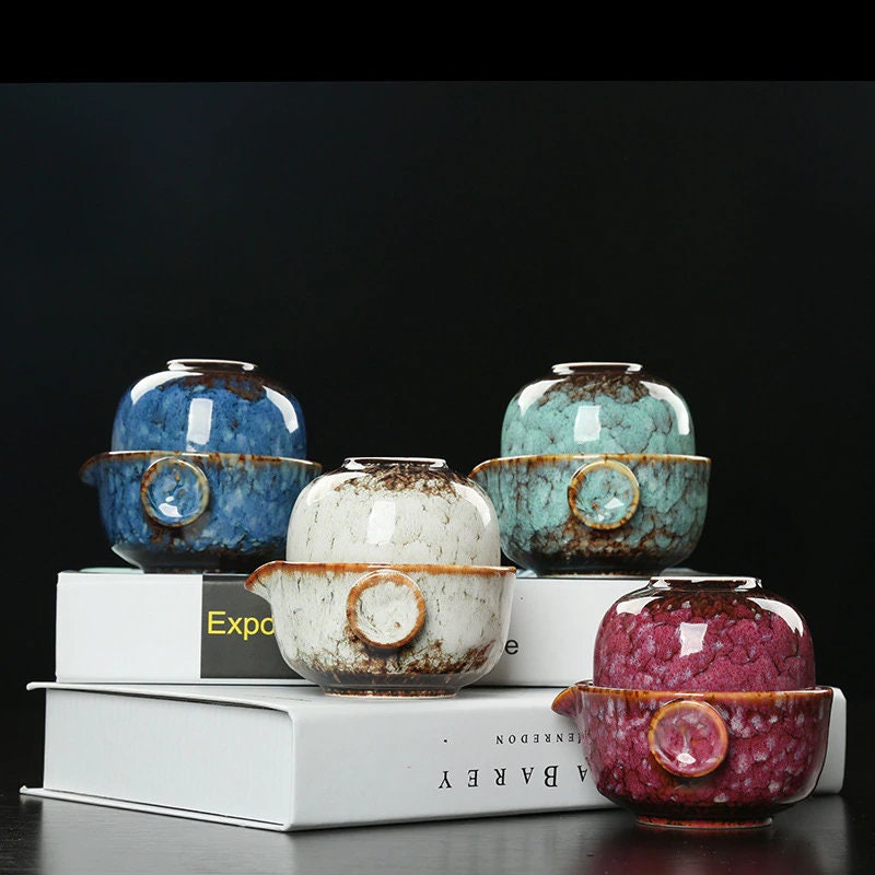 Cauzac™ Artisanal Ceramic Gaiwan Tea Set – Portable Tea Pot & Cup for Travel & Office