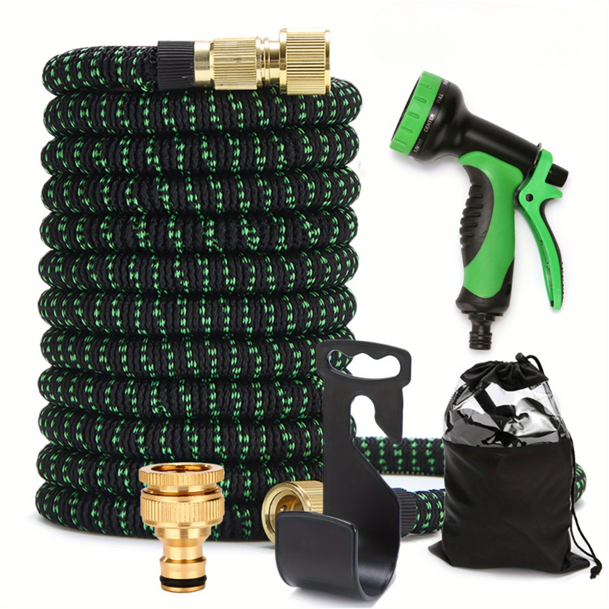 Expandable garden hose with flexible design and durable connector, ideal for efficient garden watering