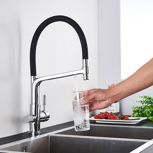 Cauzac™ Modern Dual-Outlet Kitchen Faucet with Filter – Ideal for Hot and Cold Supply