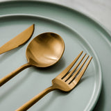 Cauzac™ Gold Matte Stainless Steel Flatware Set – 20-Piece Minimalist Dining Elegance