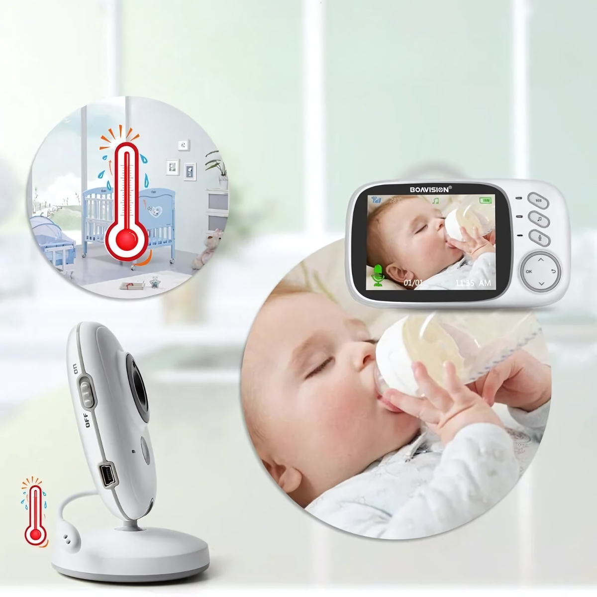 Cauzac™ Wireless Baby Monitor with 3.2" Screen, Night Vision & Temperature Sensor