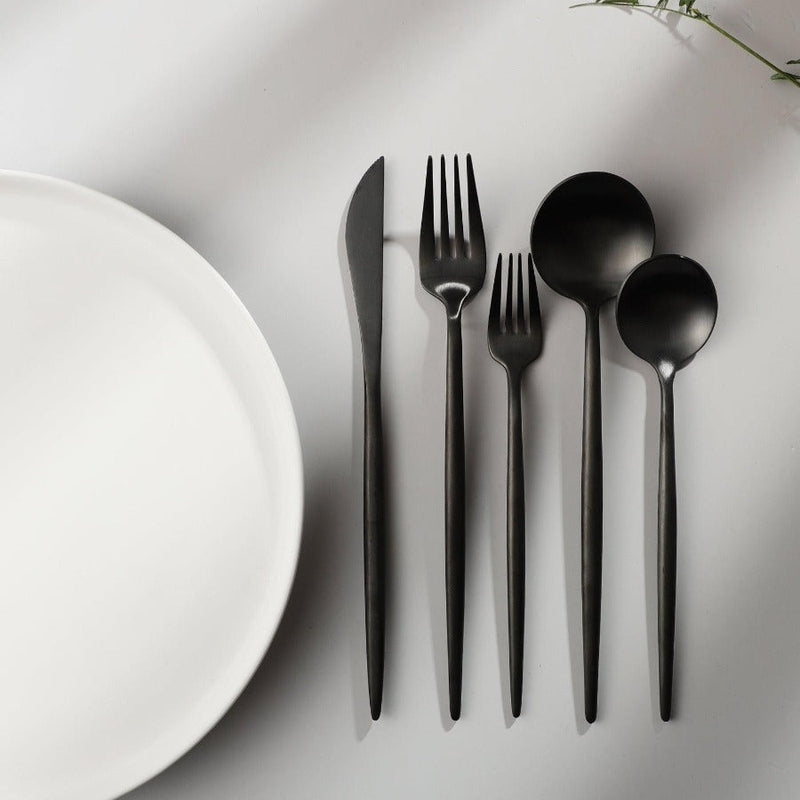 Cauzac™ Gold Matte Stainless Steel Flatware Set – 20-Piece Minimalist Dining Elegance