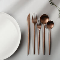 Cauzac™ Gold Matte Stainless Steel Flatware Set – 20-Piece Minimalist Dining Elegance