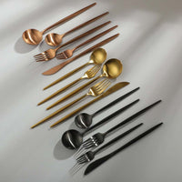 Cauzac™ Gold Matte Stainless Steel Flatware Set – 20-Piece Minimalist Dining Elegance