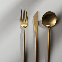 Cauzac™ Gold Matte Stainless Steel Flatware Set – 20-Piece Minimalist Dining Elegance
