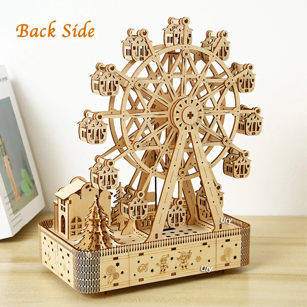 Cauzac™ 3D Wooden Ferris Wheel Puzzle with LED Lights & Music Box